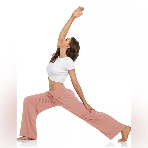 UEU Pink Loose Wide Leg Cozy Pants Yoga Sweatpants Comfy High Waisted Size L - Picture 1 of 9